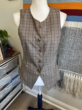 NWT Moa Moa Plaid Button Front Dress Jacket Tank- Plaid